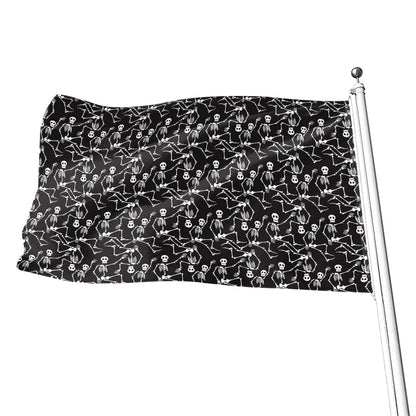 Black And White Skeleton Pattern Print Flag