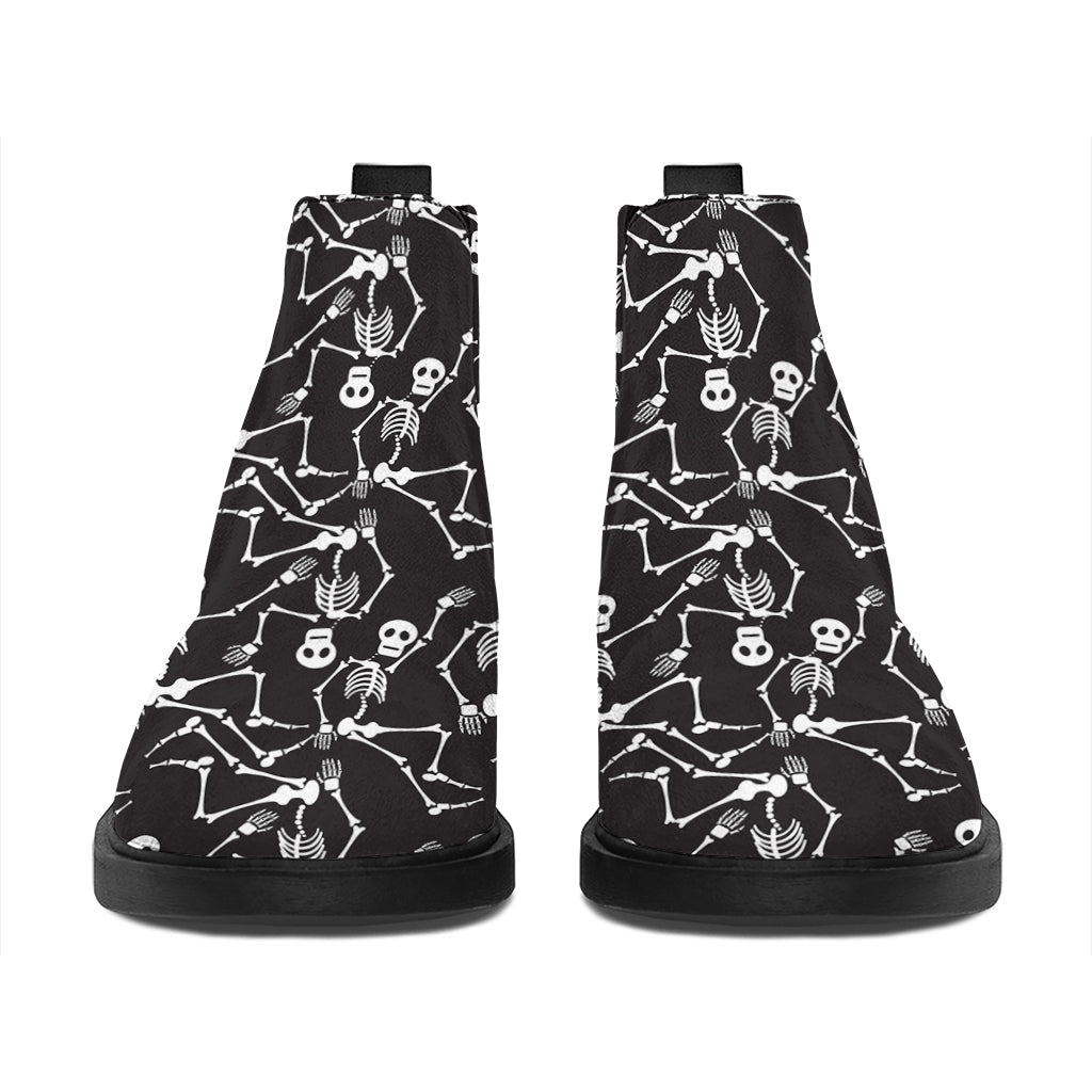 Black And White Skeleton Pattern Print Flat Ankle Boots