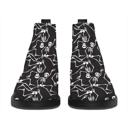 Black And White Skeleton Pattern Print Flat Ankle Boots