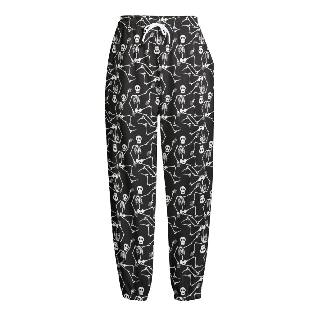 Black And White Skeleton Pattern Print Fleece Lined Knit Pants