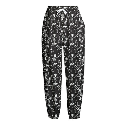 Black And White Skeleton Pattern Print Fleece Lined Knit Pants