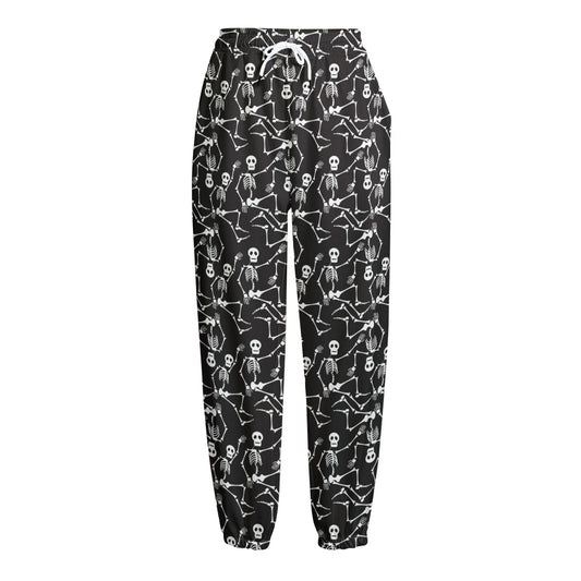 Black And White Skeleton Pattern Print Fleece Lined Knit Pants