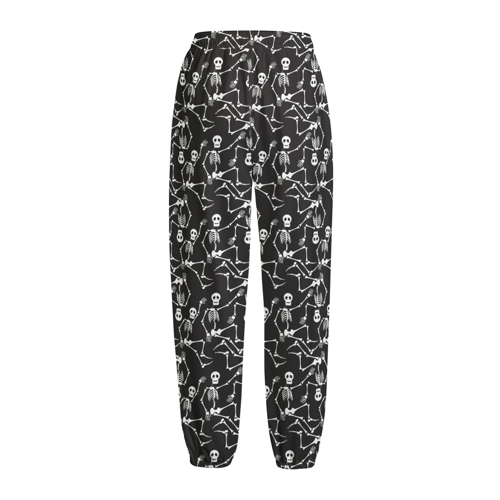Black And White Skeleton Pattern Print Fleece Lined Knit Pants