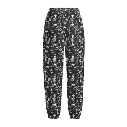 Black And White Skeleton Pattern Print Fleece Lined Knit Pants