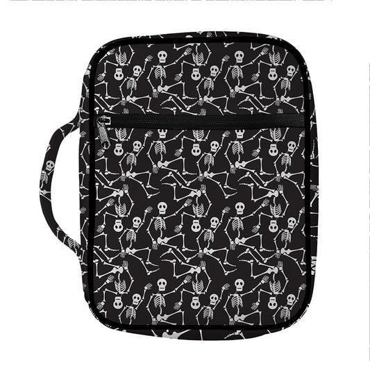 Black And White Skeleton Pattern Print Front Pocket Bible Bag
