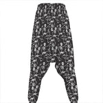 Black And White Skeleton Pattern Print Hammer Pants