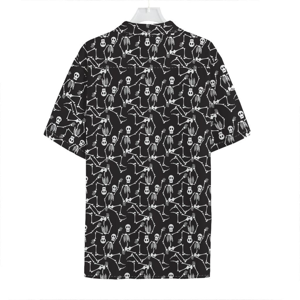 Black And White Skeleton Pattern Print Hawaiian Shirt