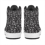 Black And White Skeleton Pattern Print High Top Leather Sneakers