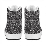 Black And White Skeleton Pattern Print High Top Leather Sneakers