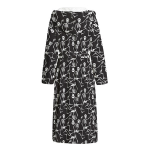 Black And White Skeleton Pattern Print Hooded Bathrobe