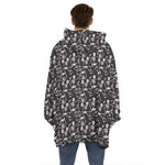Black And White Skeleton Pattern Print Hoodie Blanket