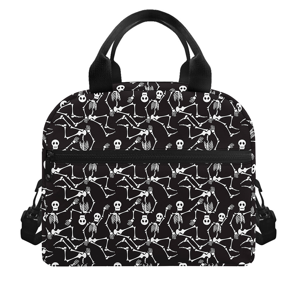 Black And White Skeleton Pattern Print Insulated Lunch Bag