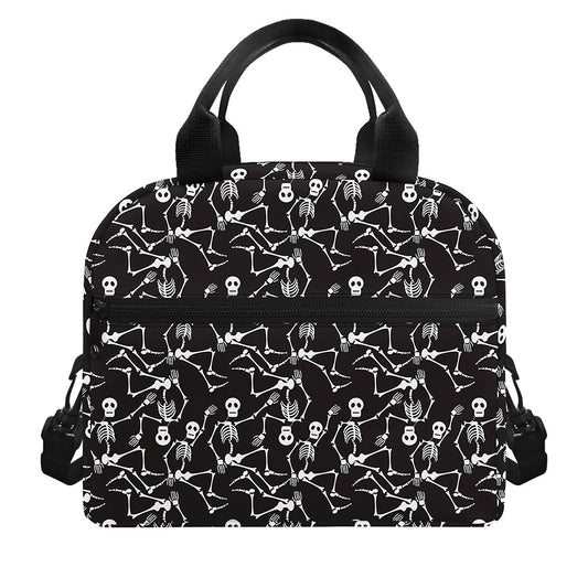 Black And White Skeleton Pattern Print Insulated Lunch Bag