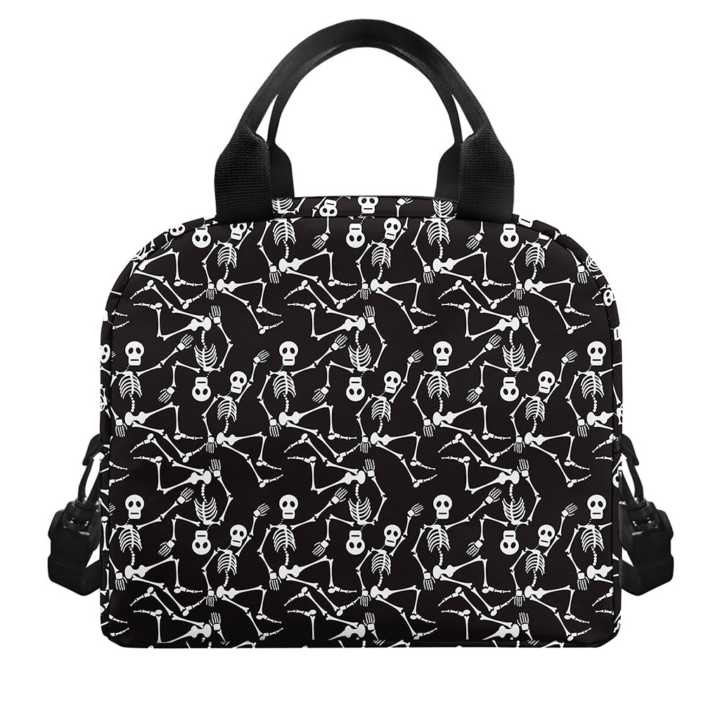 Black And White Skeleton Pattern Print Insulated Lunch Bag
