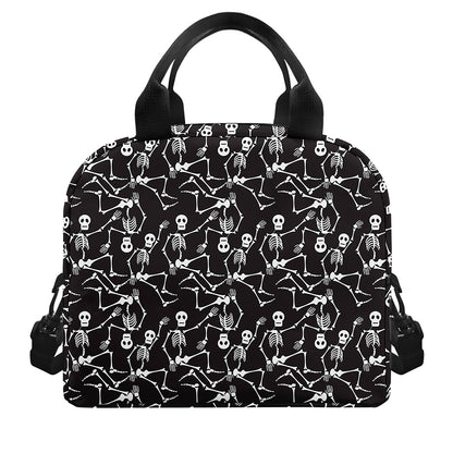 Black And White Skeleton Pattern Print Insulated Lunch Bag