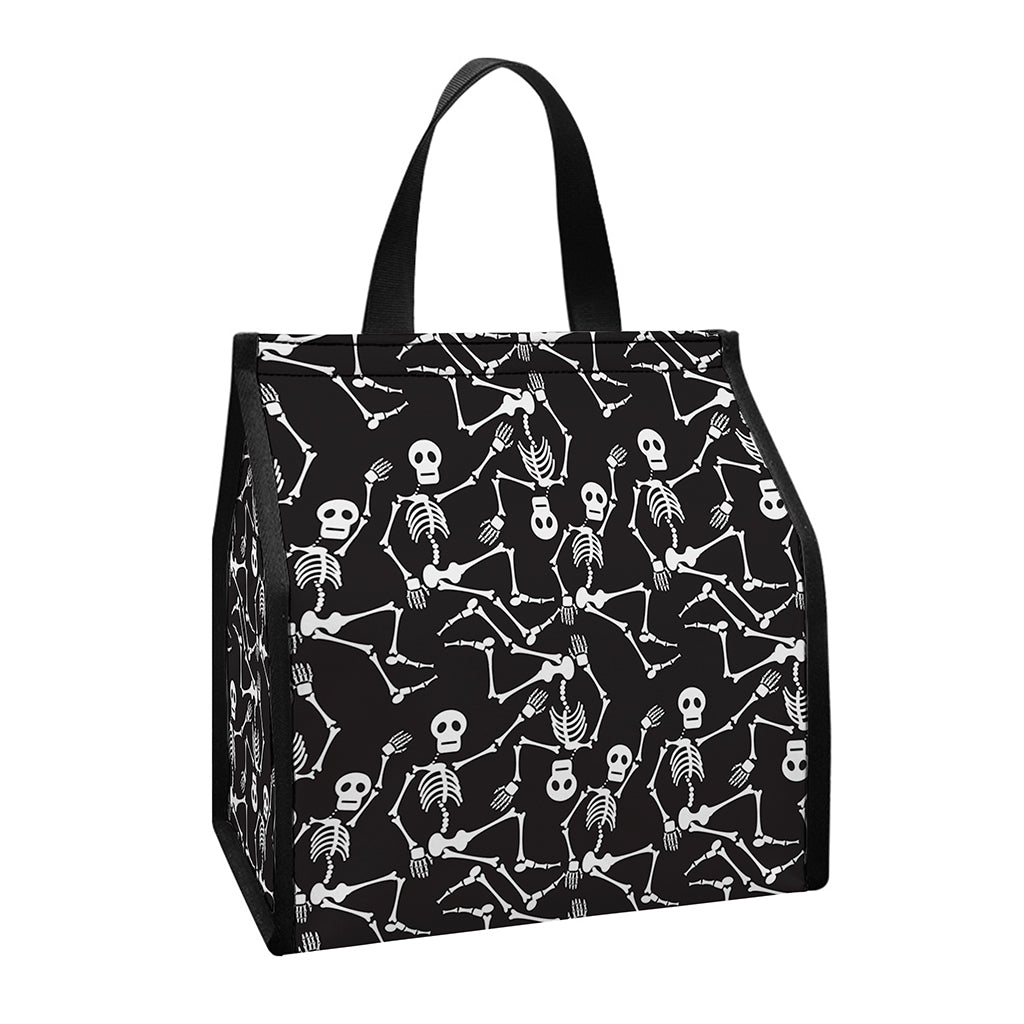 Black And White Skeleton Pattern Print Insulated Lunch Tote