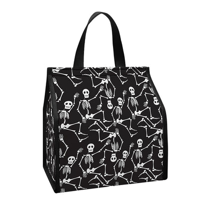 Black And White Skeleton Pattern Print Insulated Lunch Tote