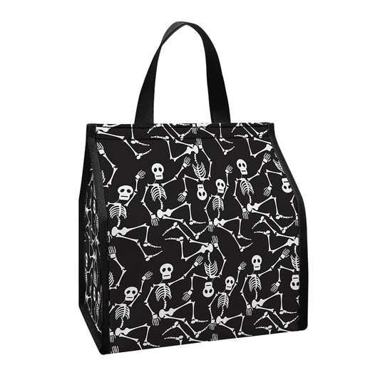 Black And White Skeleton Pattern Print Insulated Lunch Tote