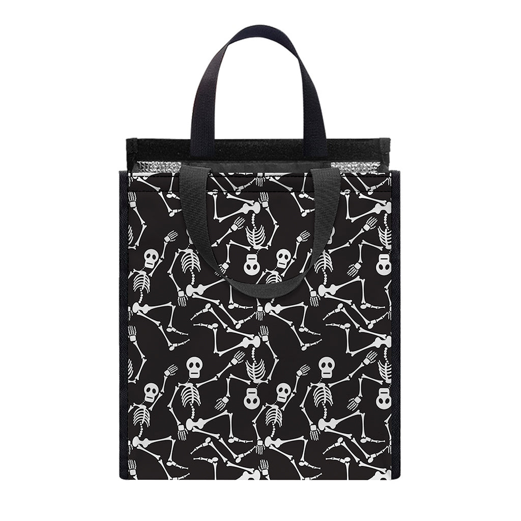 Black And White Skeleton Pattern Print Insulated Lunch Tote