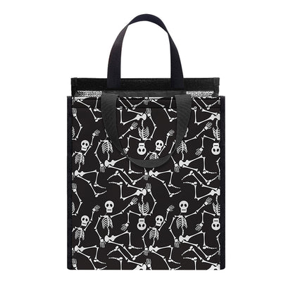 Black And White Skeleton Pattern Print Insulated Lunch Tote
