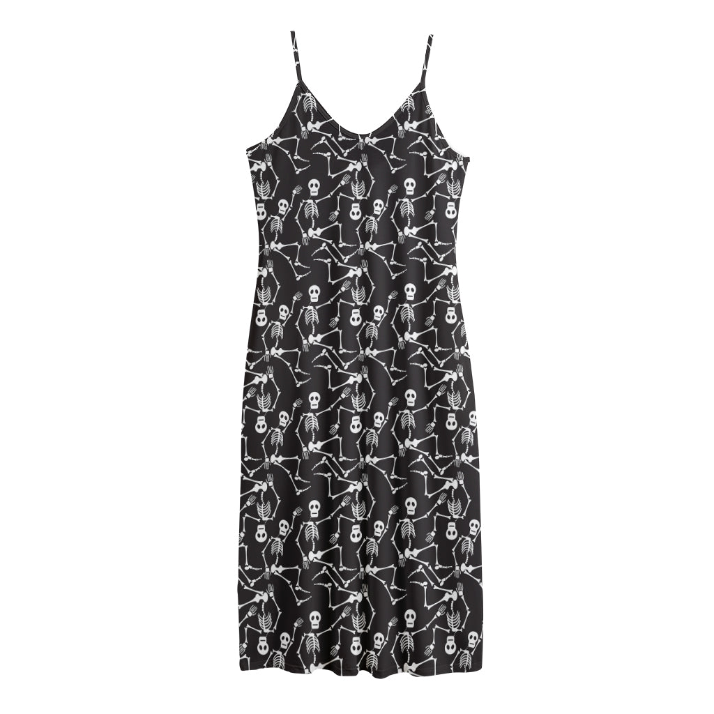 Black And White Skeleton Pattern Print Jersey Midi Cami Dress