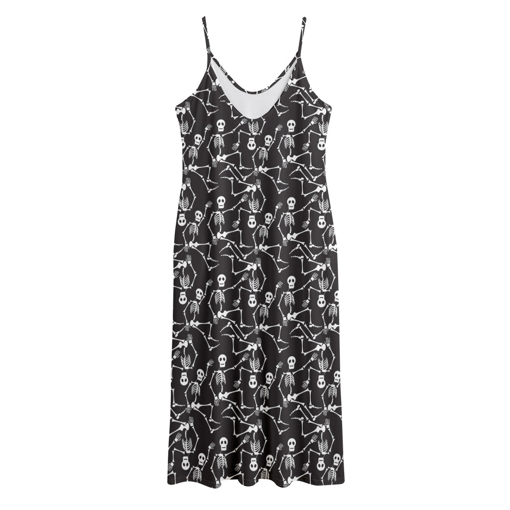 Black And White Skeleton Pattern Print Jersey Midi Cami Dress