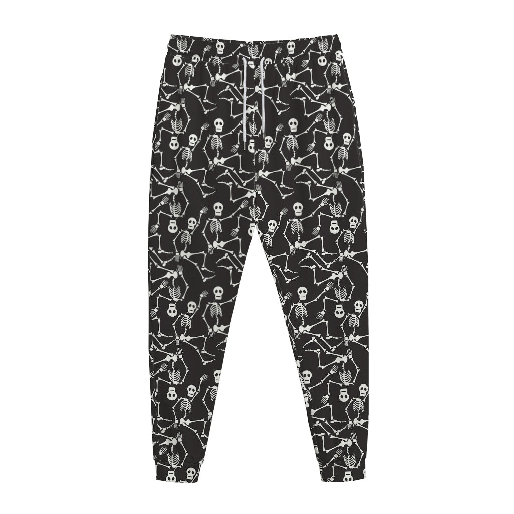 Black And White Skeleton Pattern Print Jogger Pants