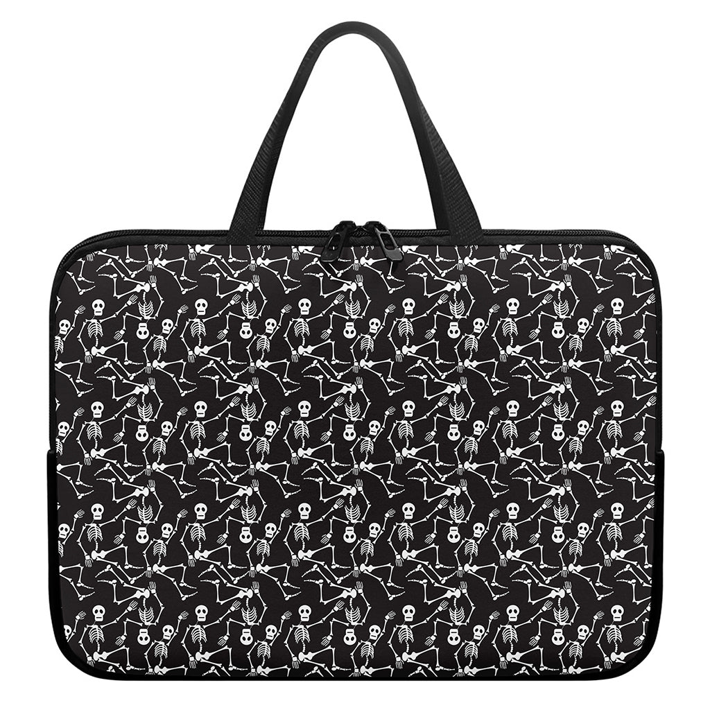 Black And White Skeleton Pattern Print Laptop Sleeve With Handle