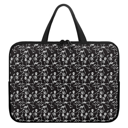 Black And White Skeleton Pattern Print Laptop Sleeve With Handle
