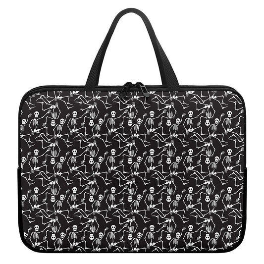 Black And White Skeleton Pattern Print Laptop Sleeve With Handle