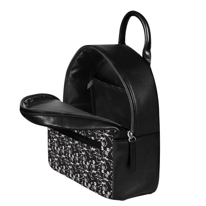 Black And White Skeleton Pattern Print Leather Backpack