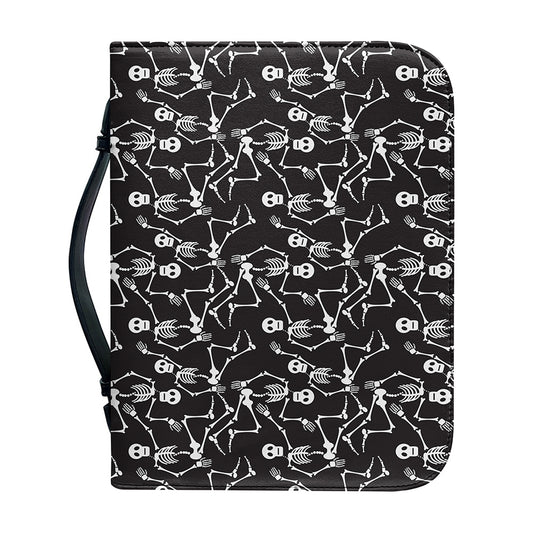 Black And White Skeleton Pattern Print Leather Bible Cover