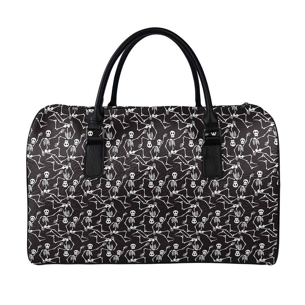 Black And White Skeleton Pattern Print Leather Duffle Bag
