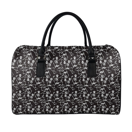 Black And White Skeleton Pattern Print Leather Duffle Bag