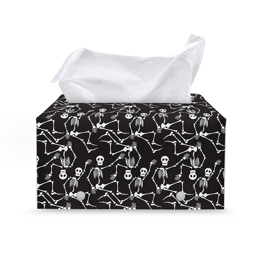 Black And White Skeleton Pattern Print Leather Tissue Box Cover
