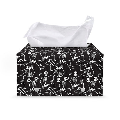 Black And White Skeleton Pattern Print Leather Tissue Box Cover