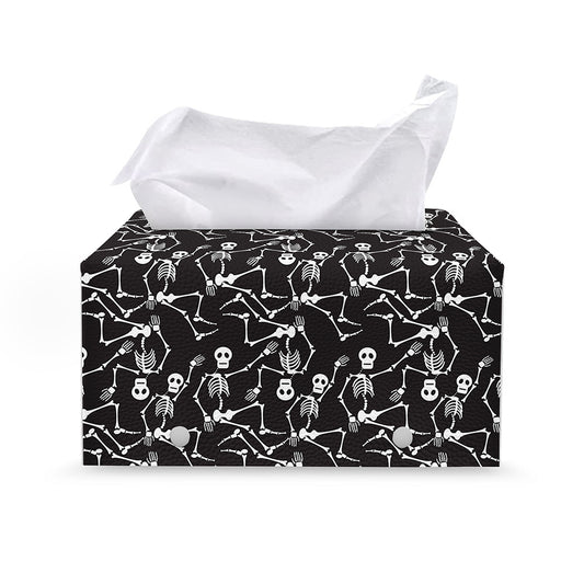 Black And White Skeleton Pattern Print Leather Tissue Box Cover