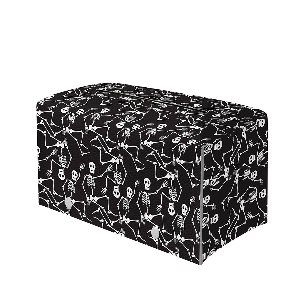 Black And White Skeleton Pattern Print Leather Tissue Box Cover