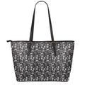 Black And White Skeleton Pattern Print Leather Tote Bag With Zipper