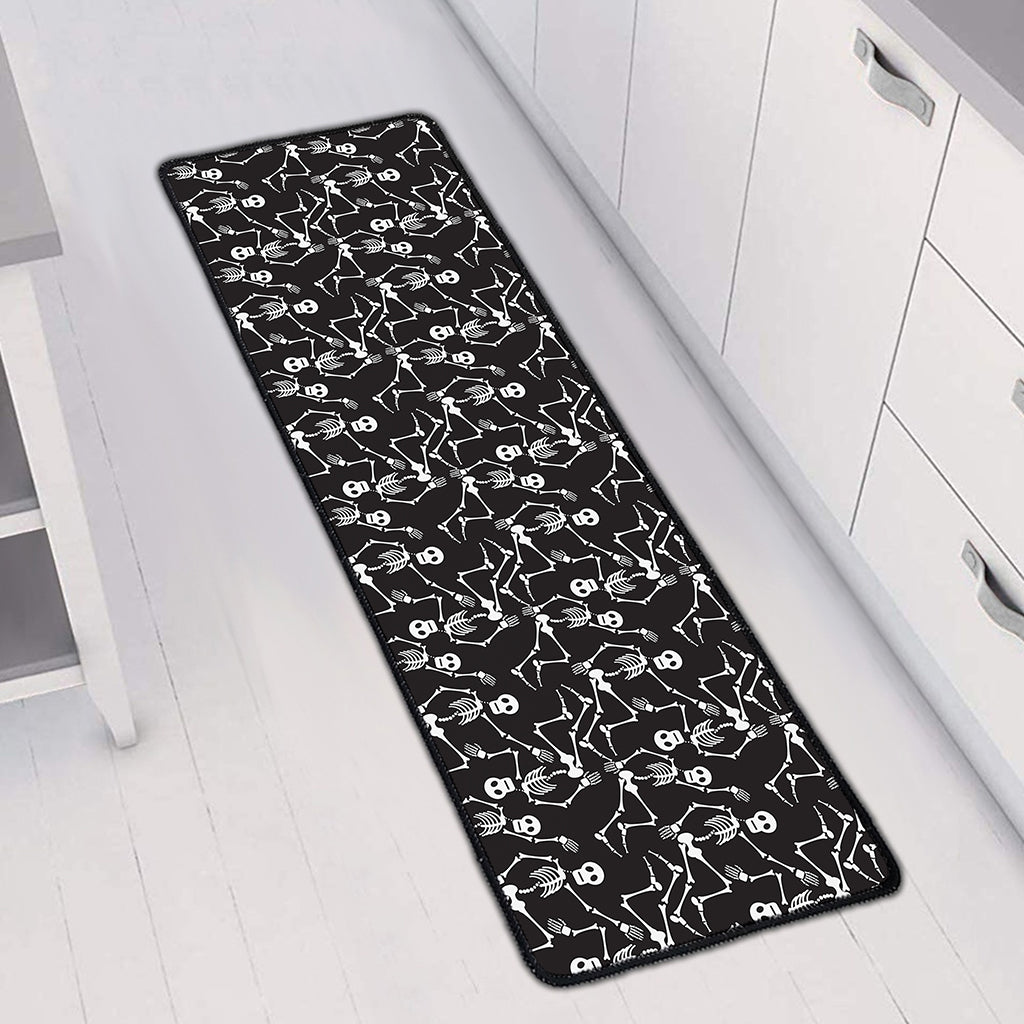 Black And White Skeleton Pattern Print Long Kitchen Mat