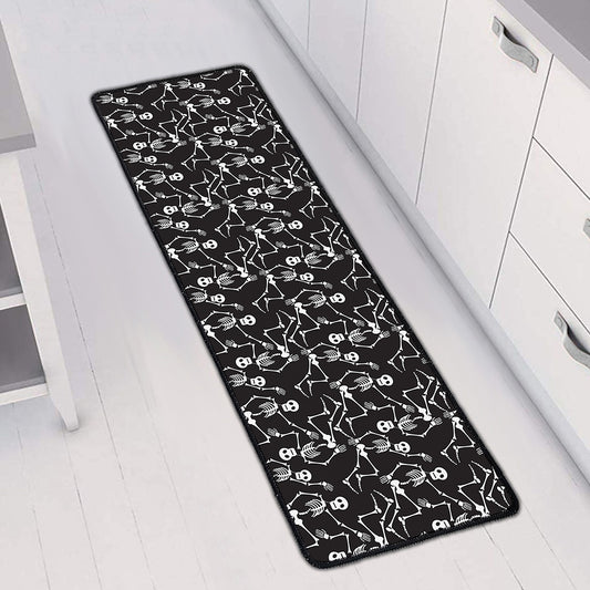 Black And White Skeleton Pattern Print Long Kitchen Mat