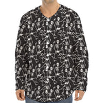 Black And White Skeleton Pattern Print Long Sleeve Baseball Jersey