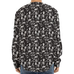 Black And White Skeleton Pattern Print Long Sleeve Baseball Jersey