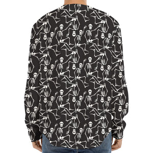 Black And White Skeleton Pattern Print Long Sleeve Baseball Jersey