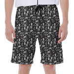 Black And White Skeleton Pattern Print Men's Beach Shorts