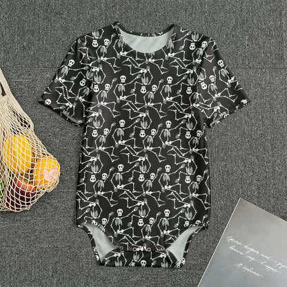 Black And White Skeleton Pattern Print Men's Bodysuit