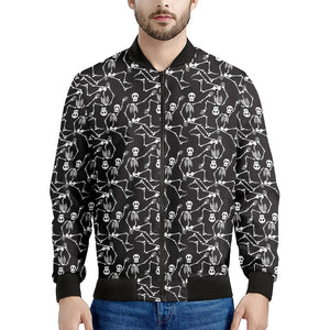 Black And White Skeleton Pattern Print Men's Bomber Jacket