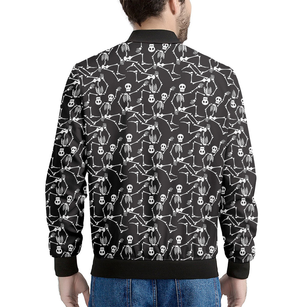 Black And White Skeleton Pattern Print Men's Bomber Jacket