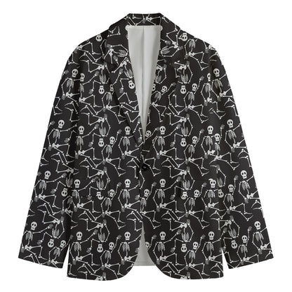Black And White Skeleton Pattern Print Men's Cotton Blazer