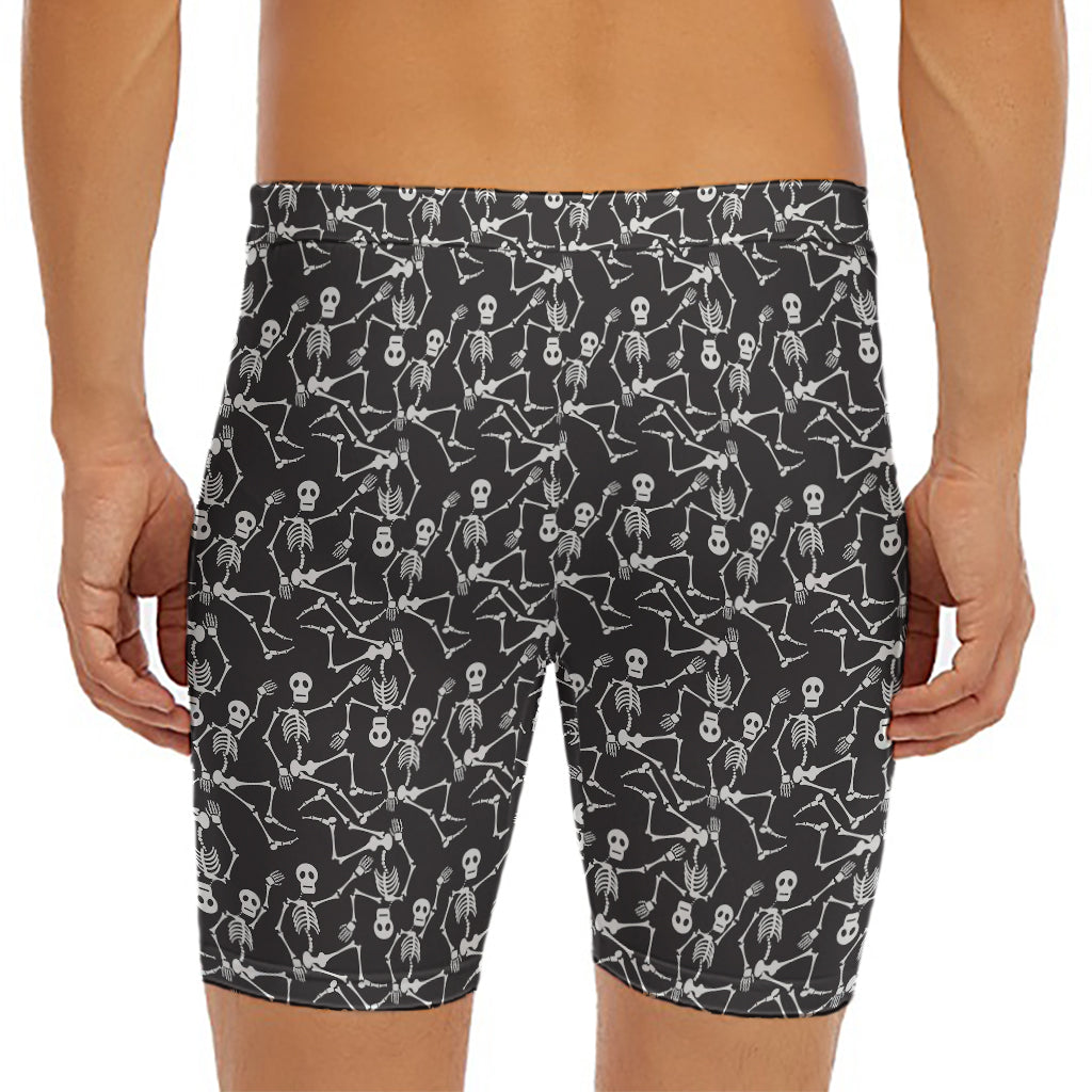 Black And White Skeleton Pattern Print Men's Long Boxer Briefs